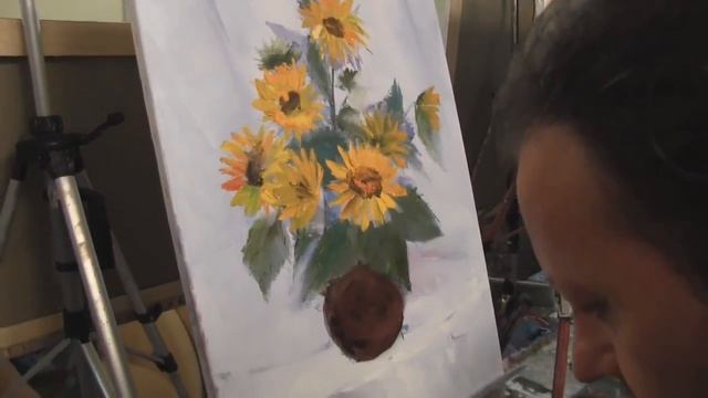 Подсолнухи в глиняной вазе . Урок живописи И.Сахарова/ Sunflowers in a clay vase/ смотреть онлайн