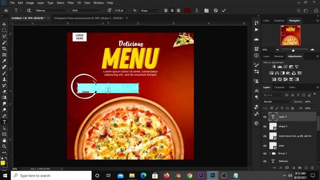 Pizza Instagram Post | Social Media Banners | Photoshop Tutorials смотреть онлайн