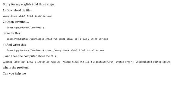 Ubuntu: Cant install xampp (Syntax error : Unterminated quoted string) смотреть онлайн