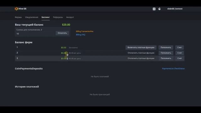 HIVEOS 2.0 billing. Работа биллинговой системы. Оплата. смотреть онлайн