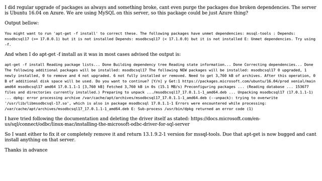 apt-get dist-upgrade failing on mssql-tools and msodbcsql17 packages, ubuntu 16.04 смотреть онлайн