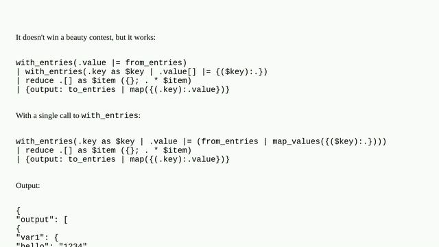 How to group json objects by using keys of sub value objects using jq смотреть онлайн