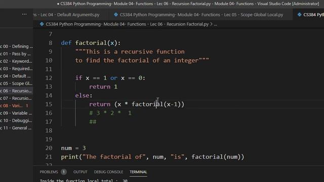 CS384 Python Programming Module 04 Functions Lec 06 Recursion Factorial смотреть онлайн