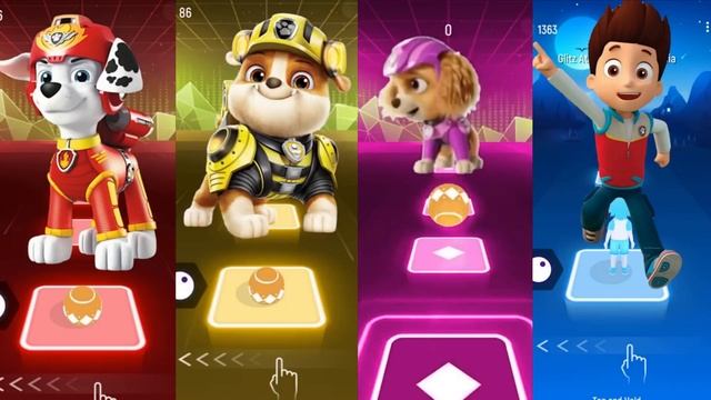 MARSHAL VS RUBBLE VS SKYE VS RIDER | Tiles Hop Music смотреть онлайн