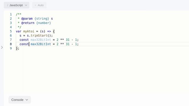 LeetCode 8 - String to Integer atoi (JavaScript) смотреть онлайн