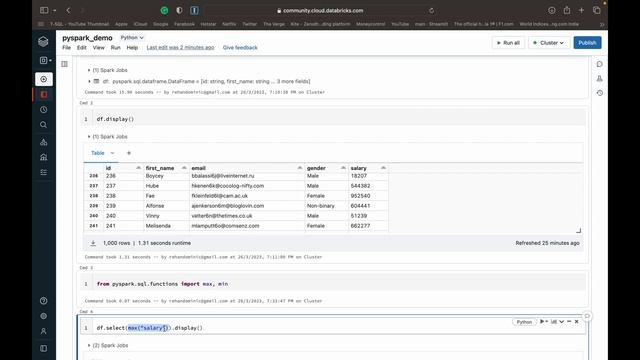 44. Get Maximum and Maximum Value From Column | PySpark Max Min смотреть онлайн