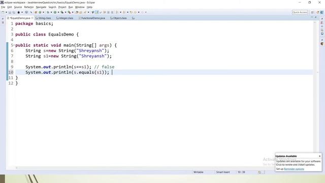 == and equals method in Java with Example смотреть онлайн