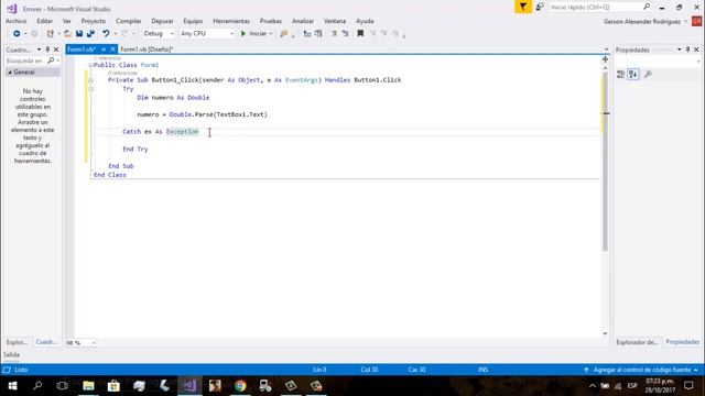 Try Catch Detección de errores Visual Studio смотреть онлайн
