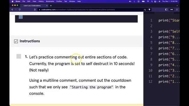 Lua Multi-Line Comments, Codecademy's Intro to Lua Programming, Use Multi-Line Comments in Lua смотреть онлайн