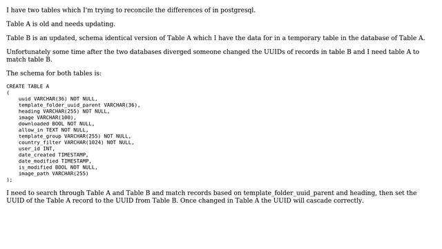 Databases: Comparing two tables for a UUID change and fix it смотреть онлайн