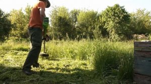 Триммер Greenworks GD40BC. Крещение репьём и кошение густой, высокой травы