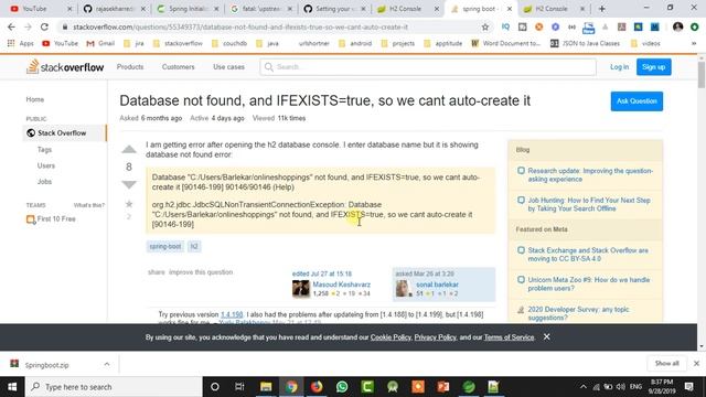 Database not found, and IFEXISTS=true, so we cant auto create it | H2 database | Spring Boot смотреть онлайн