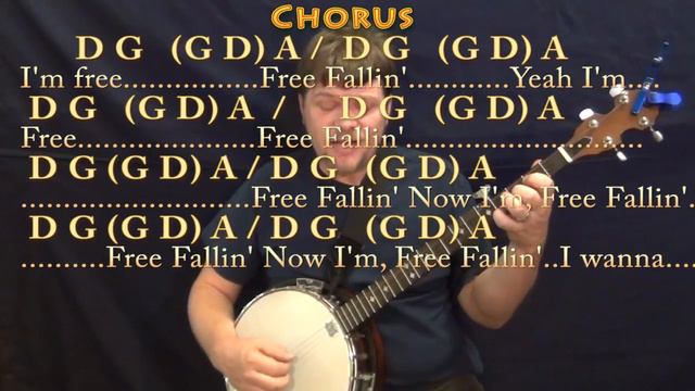 Free Fallin' (Tom Petty) Banjo Cover Lesson in D with Chords/Lyrics смотреть онлайн