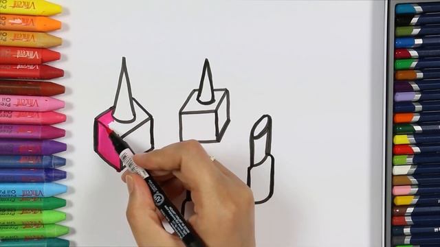 Maquillaje Materiales para colorear Páginas ? | Cómo dibujar lápiz labial | Aprende los colores смотреть онлайн