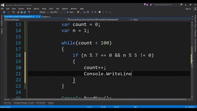 print 100 divisible by 7 not multiple of 5 in c# смотреть онлайн