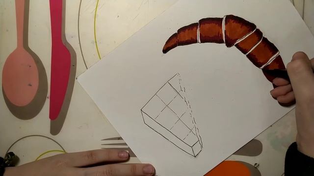 Как нарисовать круассан в шоколаде скетч маркерами - Реалистичный круассан! смотреть онлайн