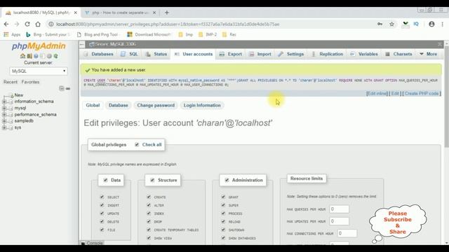 mysql phpMyAdmin 4.7 create Delete new user and password смотреть онлайн