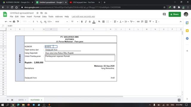 BEGINI CARA MEMBUKA FILE EXCEL DI GOOGLE SHEET (TRIK MEMBUAT KUITANSI ONLINE) смотреть онлайн