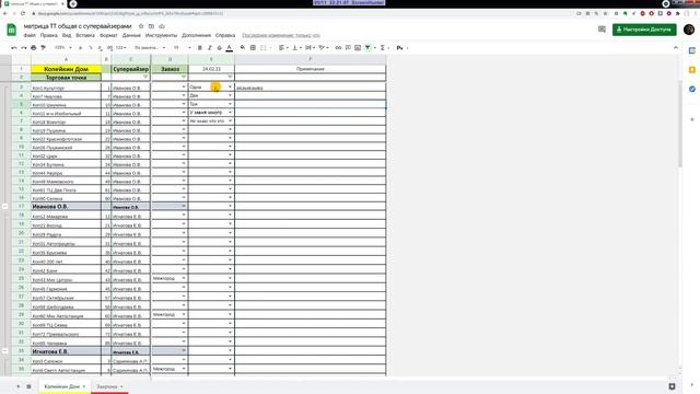 Гугл таблица опрос торговых точек