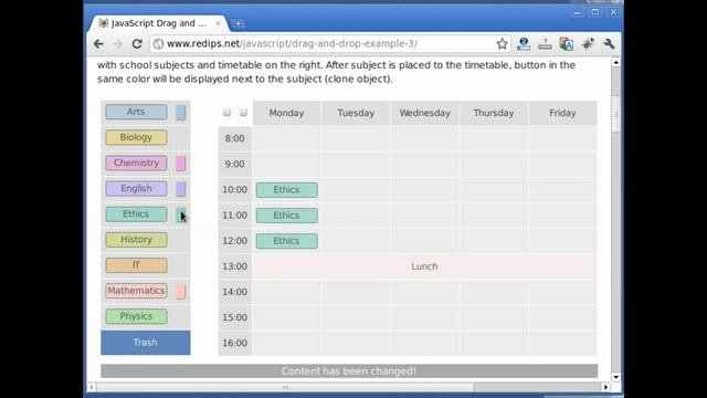 Drag and drop table content with JavaScript - School timetable смотреть онлайн