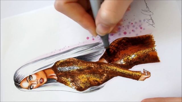 Tutorial: How to color a croc sequin golden dress with copic markers (without using a golden pen) смотреть онлайн