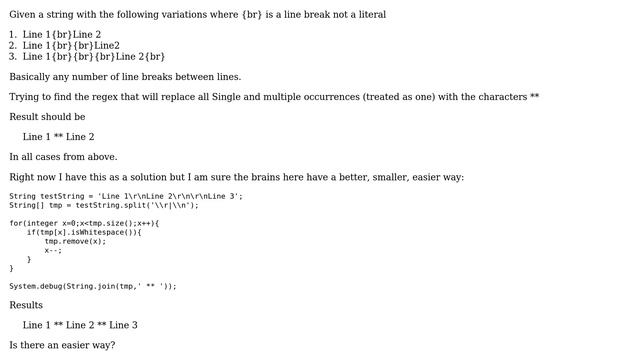Salesforce: Replace Line Breaks (Multiple count as 1) in a string смотреть онлайн