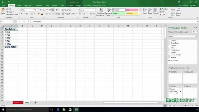Excel 2016 for Windows - Pivot Tables - Group By Month смотреть онлайн