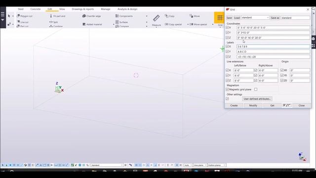 Tekla Structures 2016i - how to create grid, modify it, and delete it. How to add single grid line. смотреть онлайн