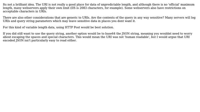 Is it a bad idea to pass JSON objects on the query string for an API "search" operation? смотреть онлайн