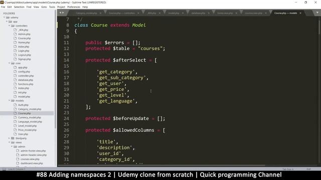 #88 Adding namespaces 2 | Udemy clone from scratch in php | Quick programming tutorial смотреть онлайн