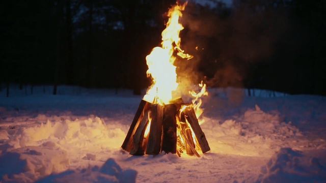 Костер на снегу (bonfire in the snow) зимний лес смотреть онлайн