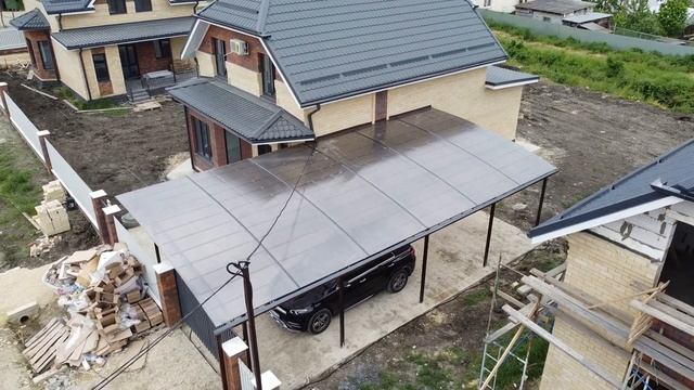 Навес арочный из поликарбоната и бетонирование двора с отмосткой смотреть онлайн