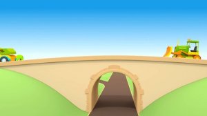 Helper Cars cartoon. Truck, crane, concrete mixer & bulldozer at the car wash.