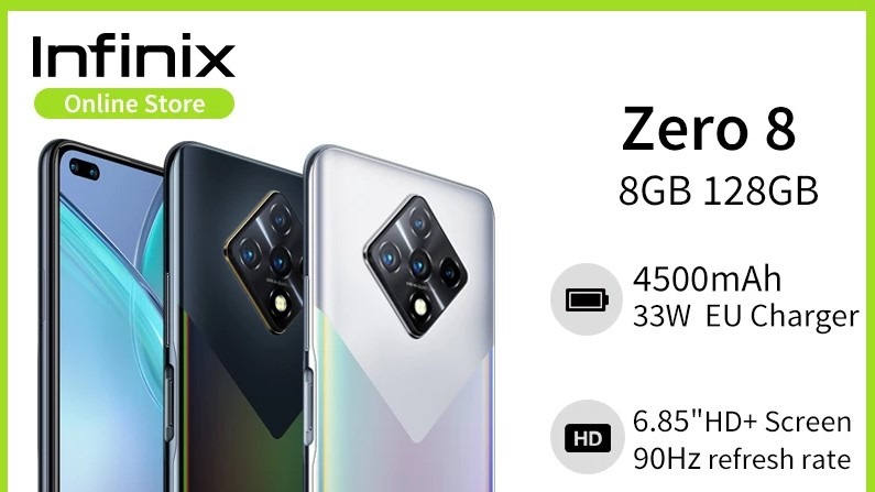 Смартфон,  Infinix Zero 8, 8 ГБ, 128 ГБ, 7 Дюймов, 64 МП, 4500 мАч.