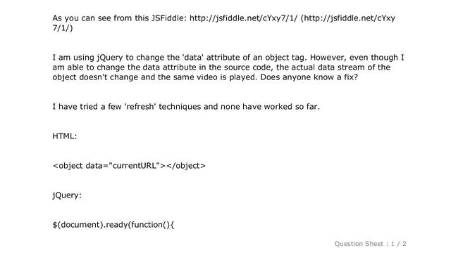 HTML : HTML Object tag 'data' attribute wont update with jQuery change смотреть онлайн