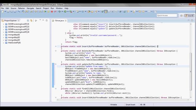 mongoDB Prototype Project 03 (update, delete, & insert from Java Code) смотреть онлайн
