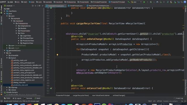 Arquitectura MVP con Firebase - Mostrando productos en RecyclerView - Parte 4 смотреть онлайн