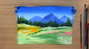 Рисуем горный пейзаж гуашью | Draw mountain landscape with gouache paints