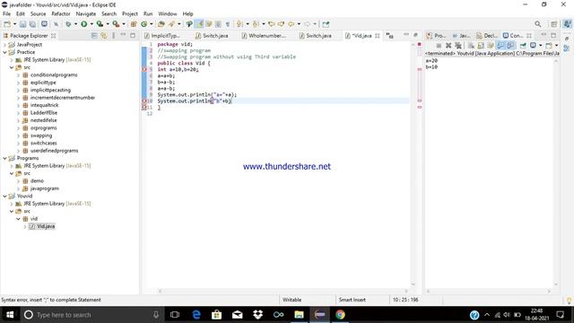 Swapping two numbers without third variable in Java Eclipse | | Java смотреть онлайн