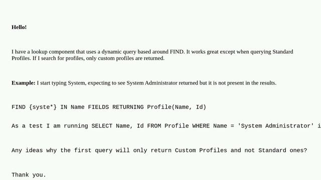 Salesforce: SOSL Find query not returning Standard Profiles, only Custom смотреть онлайн