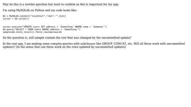 Select after an Uncommited Update in Python-MySQLdb смотреть онлайн