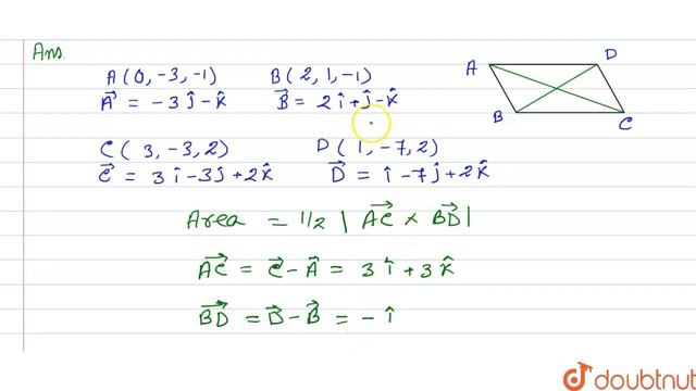 Find the area of the parallelogram whose whose vertices are the points (0,-3,-1), (2,1,-1),(3,-3... смотреть онлайн