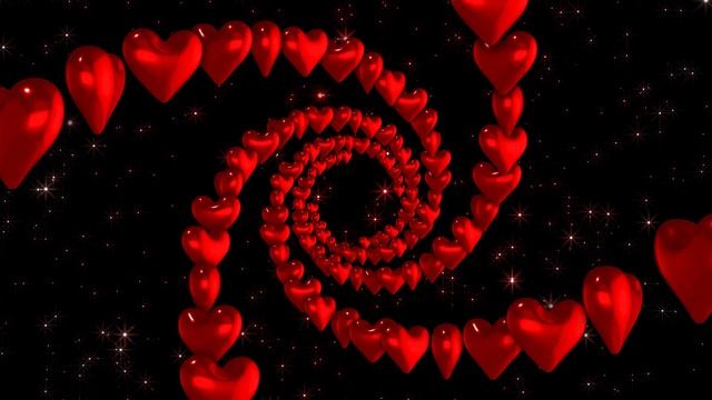 Спираль из сердец в космосе. Бесплатная тема. Тоннель. Наука и любовь. Дизайн в 4K. смотреть онлайн