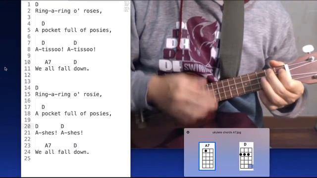 Ring a Ring o’Roses ukulele tutorial Strumming play along sing along смотреть онлайн