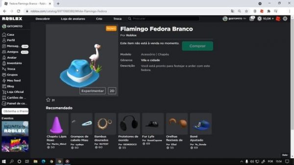 Novo item Grátis De Promo Code? [White Flamingo Fedora] Roblox Evento