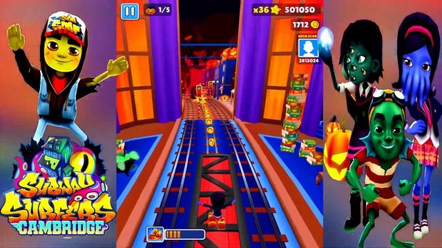 Subway Surfers Новый город Cambridge! Хэллоуин и Прикольные персонажи-монстры смотреть онлайн
