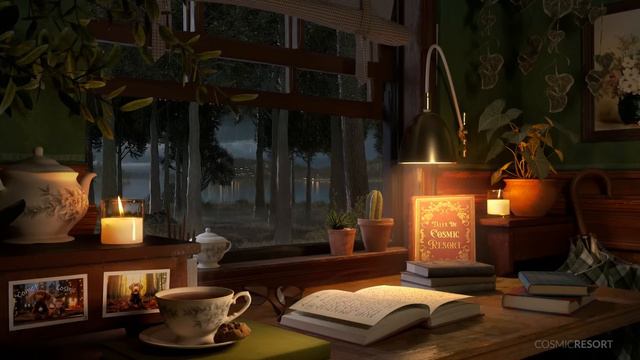 Study Room Ambience with Relaxing Light Gentle Rain Sounds Rain Ambience at Evening смотреть онлайн