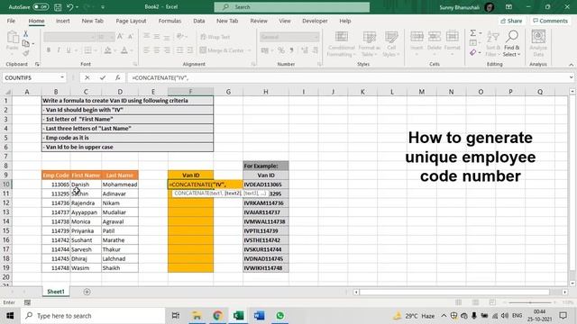 How to generate Unique Employee Code Number in MS Excel | MS Excel Tips & Tricks in Hindi смотреть онлайн