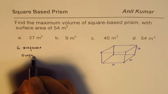 Maximum volume of rectangular square based prism with area of 54 смотреть онлайн