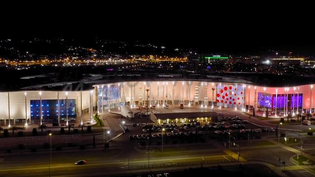 Sochi, Russia. Hotel Omega Sirius. Sirius Science and Art Park. University. Night illumination, Aer смотреть онлайн